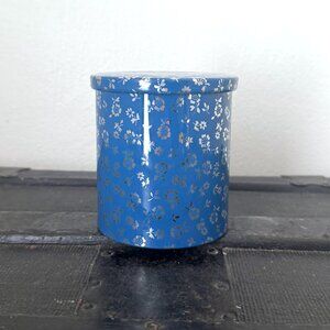Vintage Tea Tin | Blue & White Floral Metal Lidded Storage Container | Cylinder